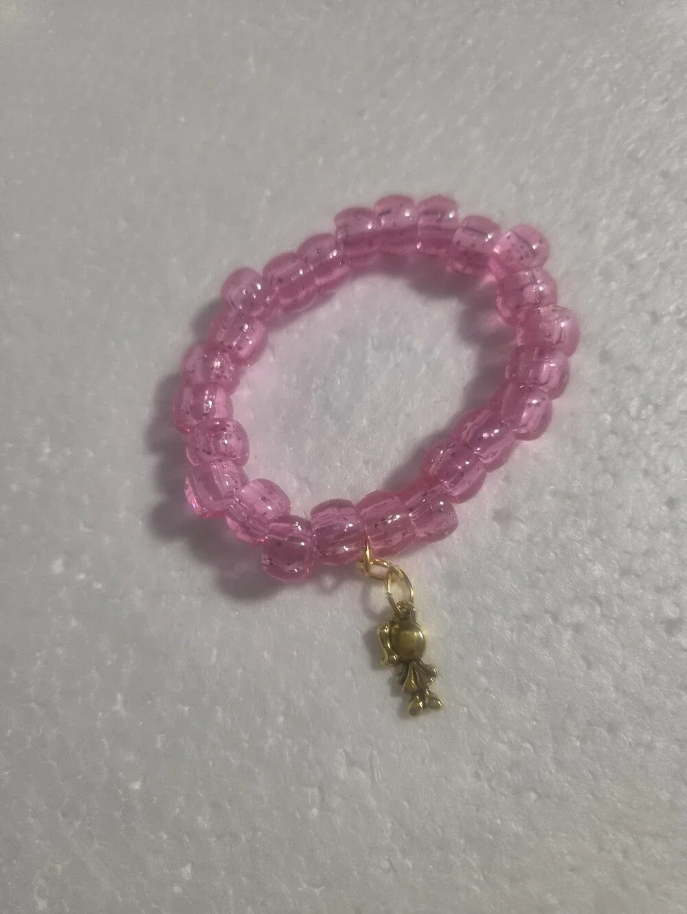 Handcrafted Pink Beaded Bracelet with Gold Girl Charm - Picture 2 of 9